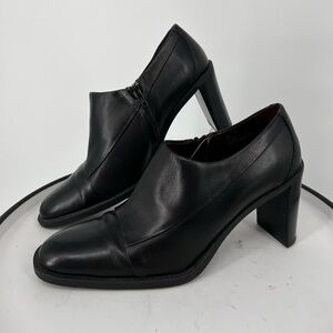 AEROSOLES CHIC BLACK LEATHER‎ BOOTIE PADDED INSOLE SIDE ZIPPER COMFORT W/STYLE